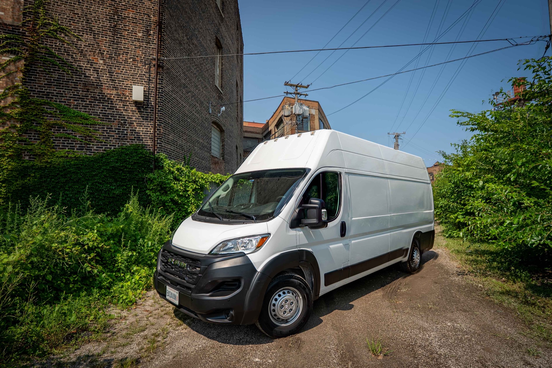 Side profile of the Ram ProMaster 3500 High Roof Extended production van showing its full cargo length